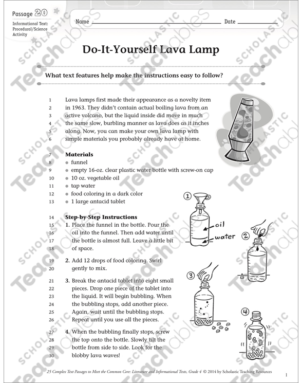 DoItYourself Lava Lamp Text & Questions Printable Texts Worksheets Library