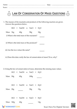 law of conservation of mass worksheet for middle school