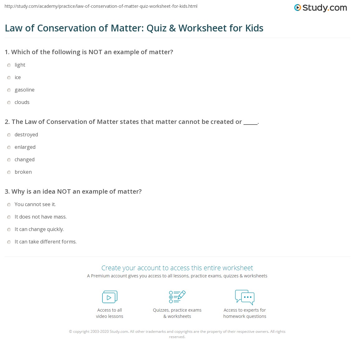 law of conservation of mass worksheet middle school