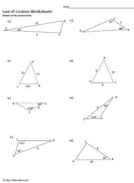 law of cosines worksheet answer
