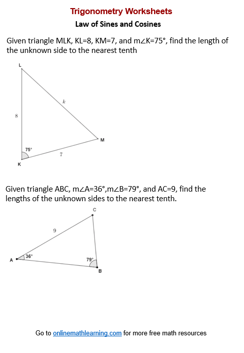 law of cosines worksheet answer