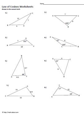 law of cosines worksheet answer