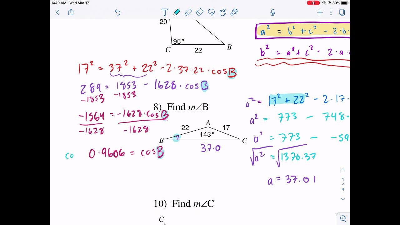 law of cosines worksheet answers