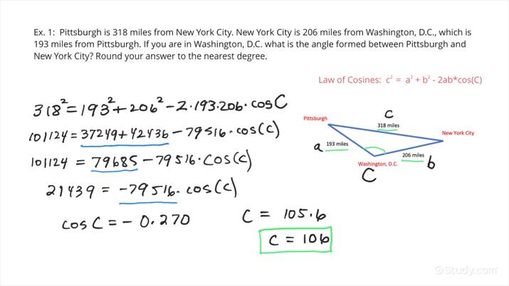 law of cosines worksheet answers