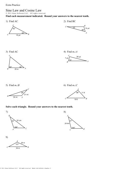 law of cosines worksheet with answers