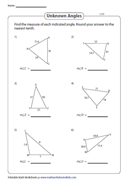 law of cosines worksheet with answers