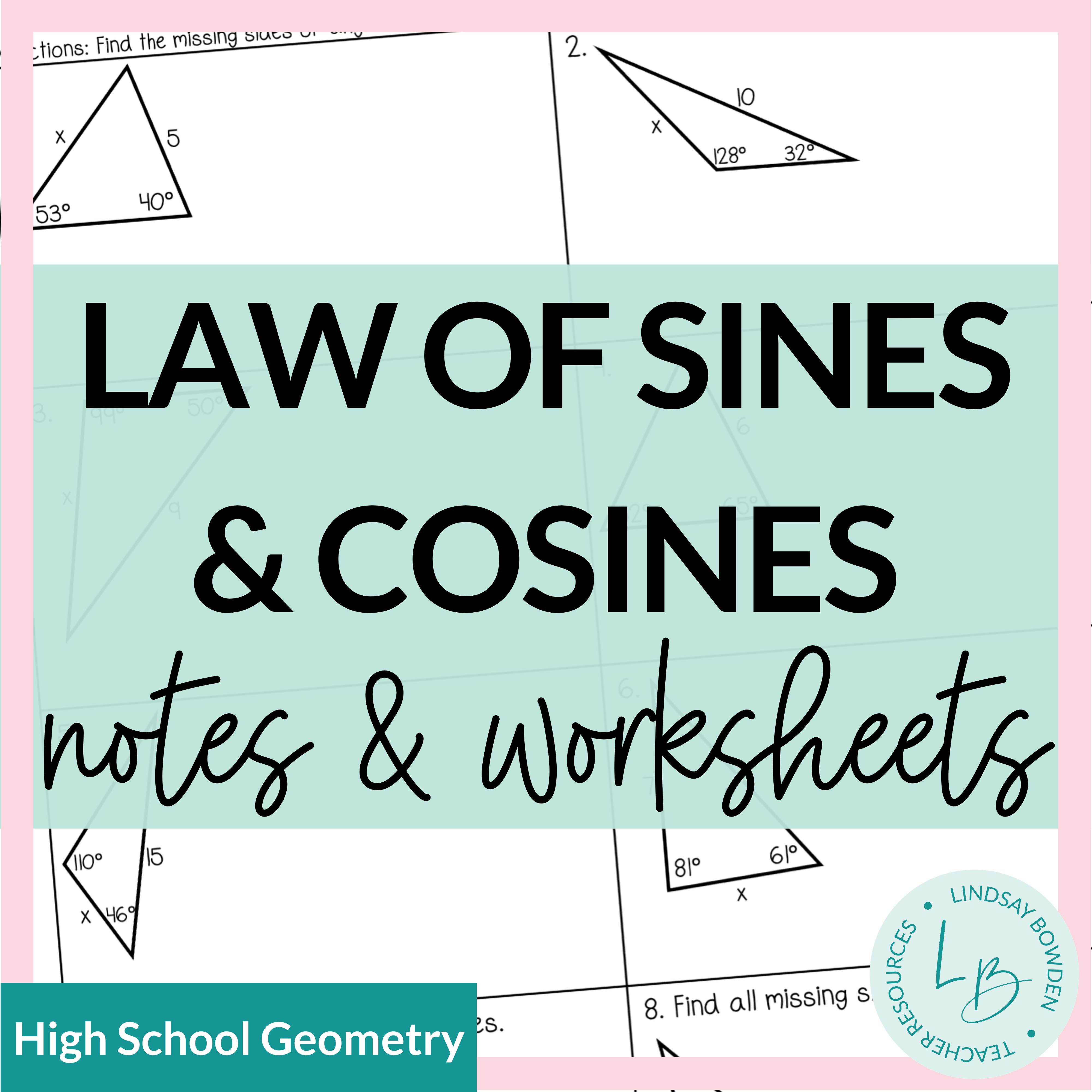 law of cosines worksheet
