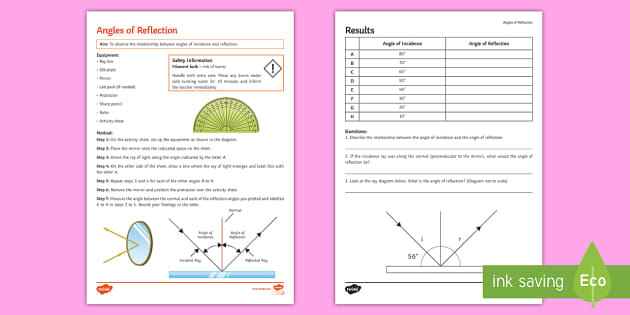 law of reflection worksheet
