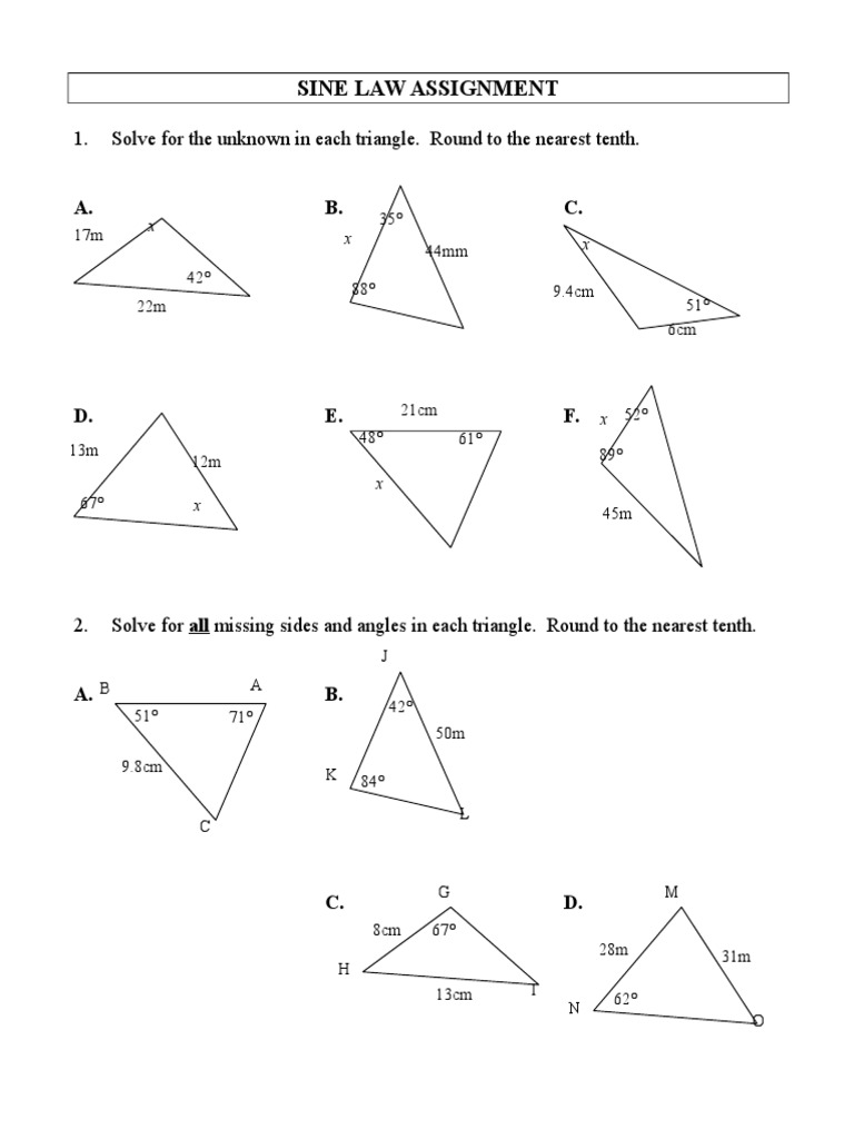 Sine Law Worksheet | Download Free PDF | Euclidean Plane Geometry ...
