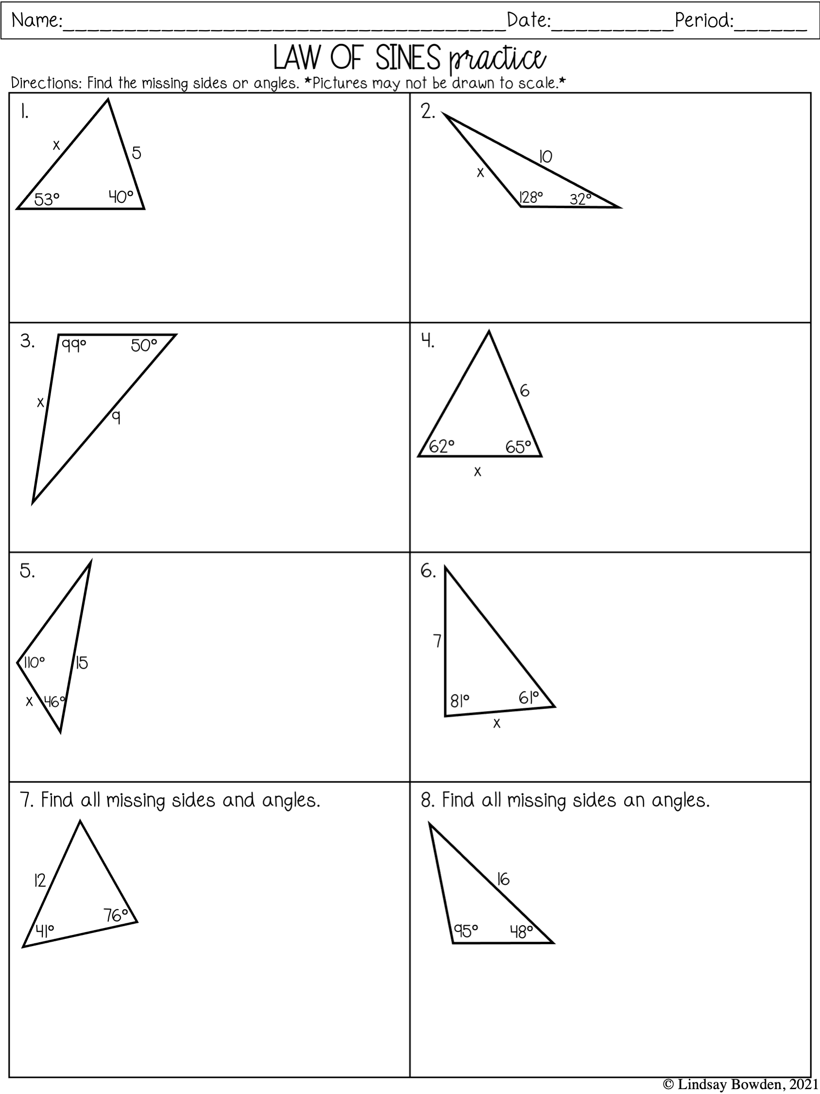 law of sines worksheet