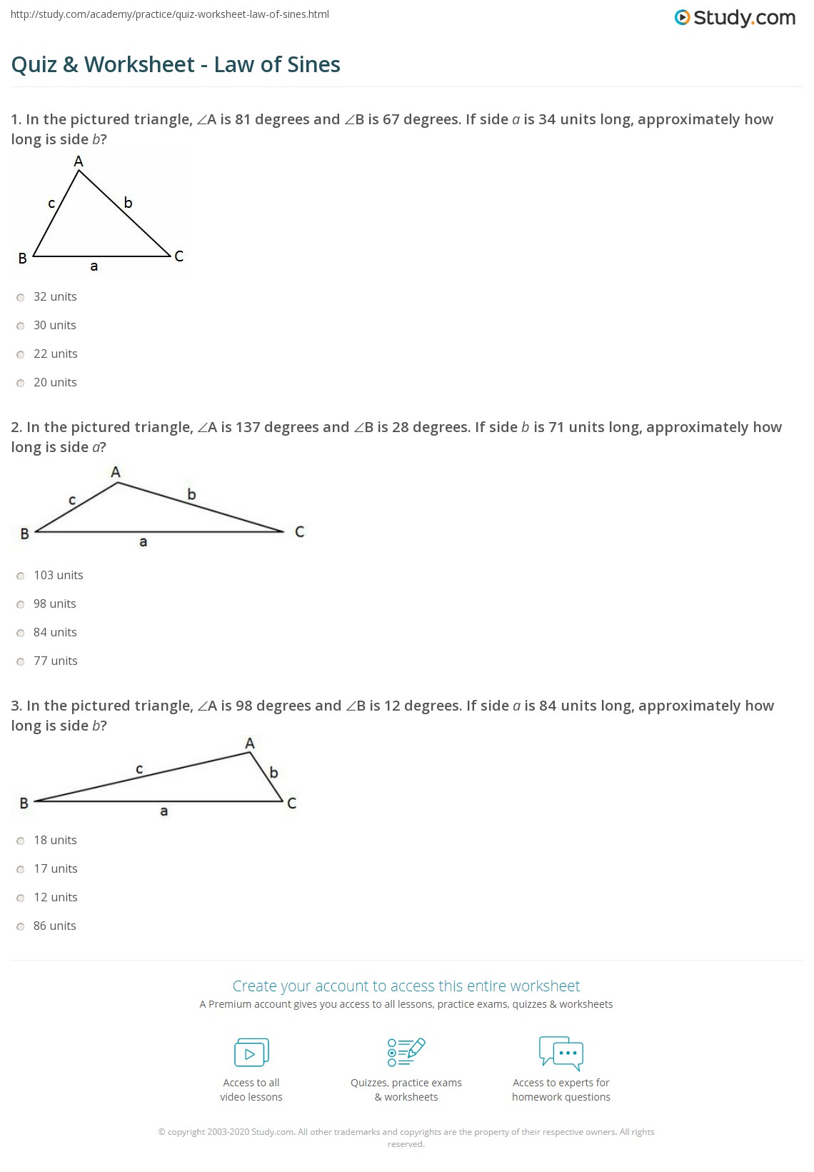 law of sines worksheet