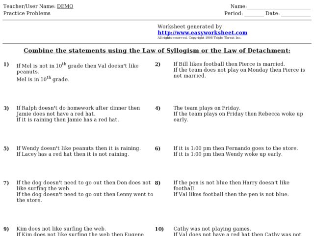 law of syllogism worksheet
