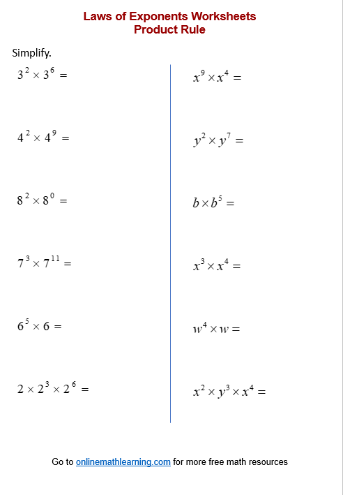 laws of exponents worksheet