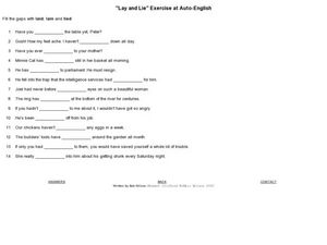 Lay and Lie Exercise Worksheet for 5th - 10th Grade | Lesson Planet