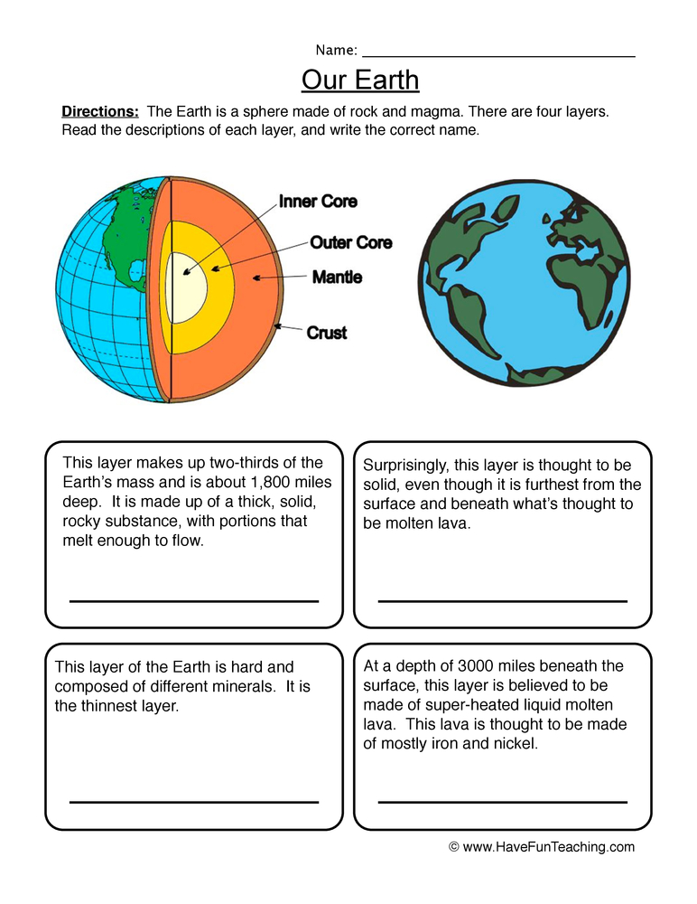 layers of earth worksheet