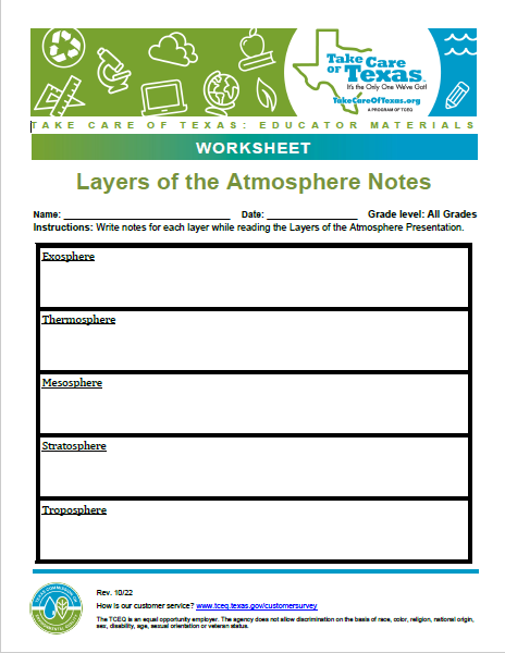 layers of the atmosphere worksheet