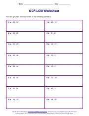 lcm and gcf worksheet with answers