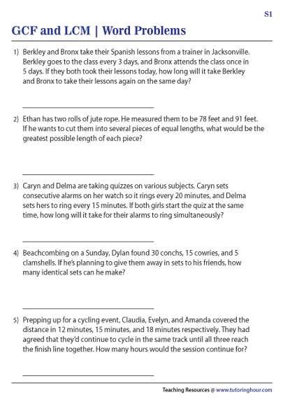 lcm and gcf worksheet with answers