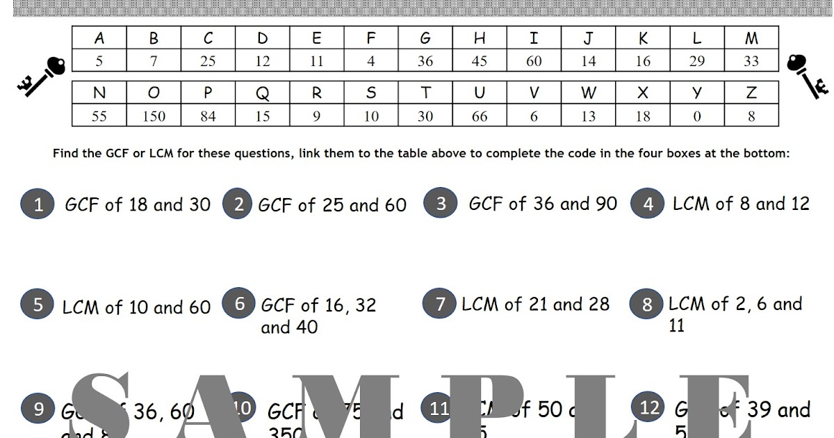 lcm and gcf worksheet with answers