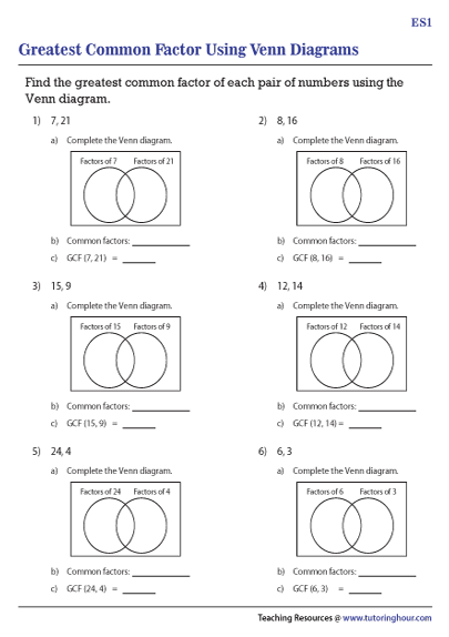 GCF Using Venn Diagram Worksheets - Worksheets Library
