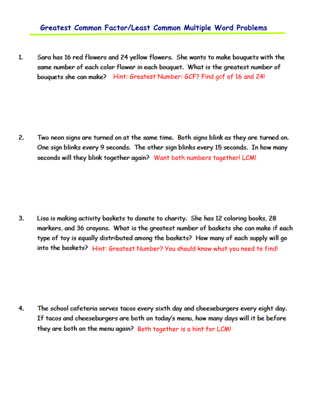 4TH GRADE MATH - GREATEST COMMON FACTOR AND LEAST COMMON MULTIPLE ...