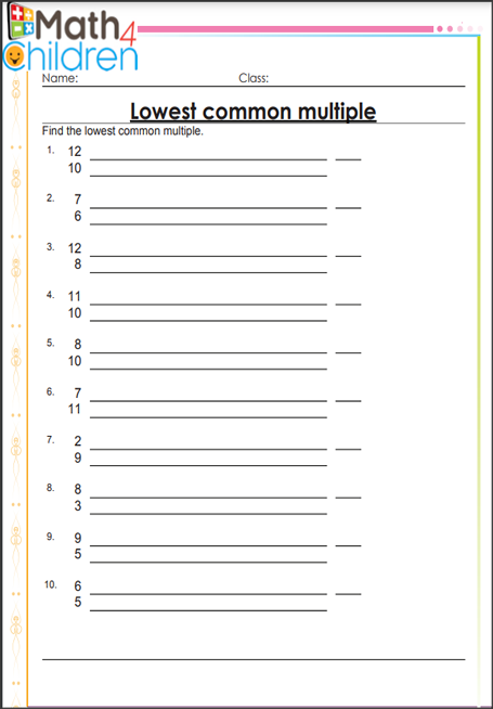 LCM Worksheet For Class 5 pdf
