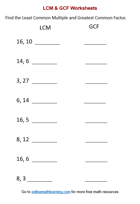 lcm worksheet with answers