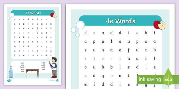 Words ending with le worksheet  
