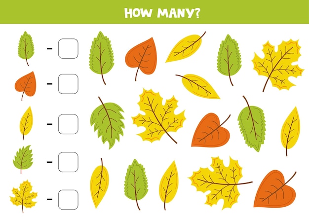 Premium Vector | Counting game with cute autumn leaves math worksheet
