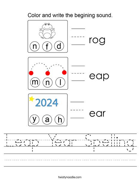 Leap Year Spelling Worksheet - Twisty Noodle
