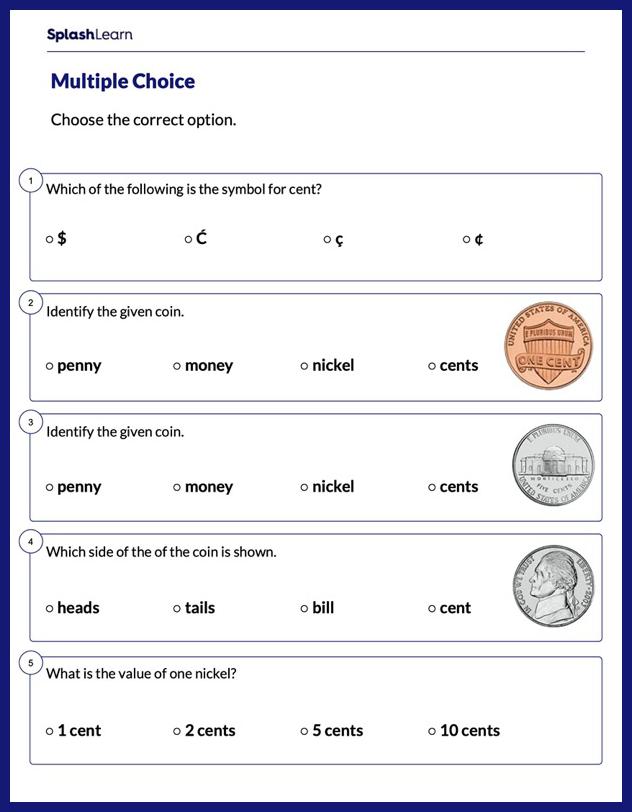 Identify Coins &  Values - Math Worksheets - SplashLearn