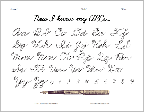 Cursive Script Alphabet with Arrows | Student Handouts