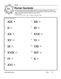 Roman Numeral Worksheets With Answers