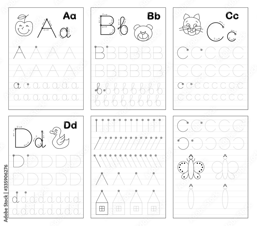 Set of black and white educational pages on line for kids. Learn ...