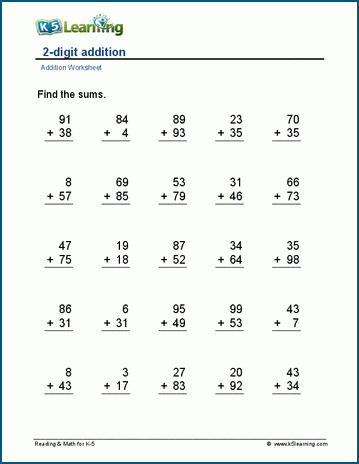 2-digit addition worksheets | Worsheets library
