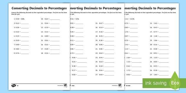Converting Decimals to Percentages Differentiated Worksheet ...