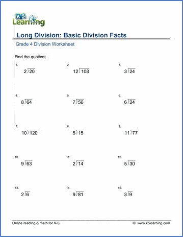 Long division worksheets: division facts | Worsheets library