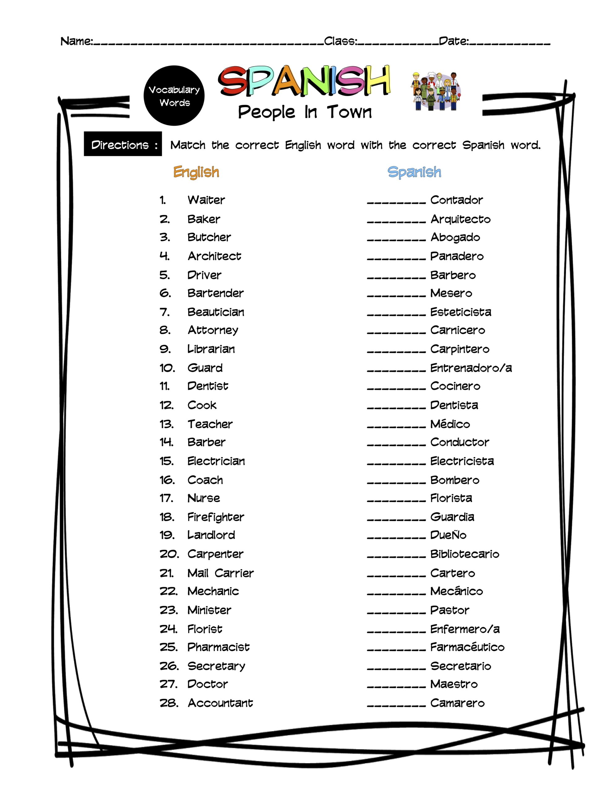 learning english worksheet for spanish speakers