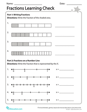 Fractions Learning Check | Worksheet 