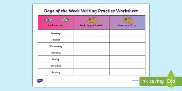 School/Preschool Days of the Week Lesson Plan Worksheet