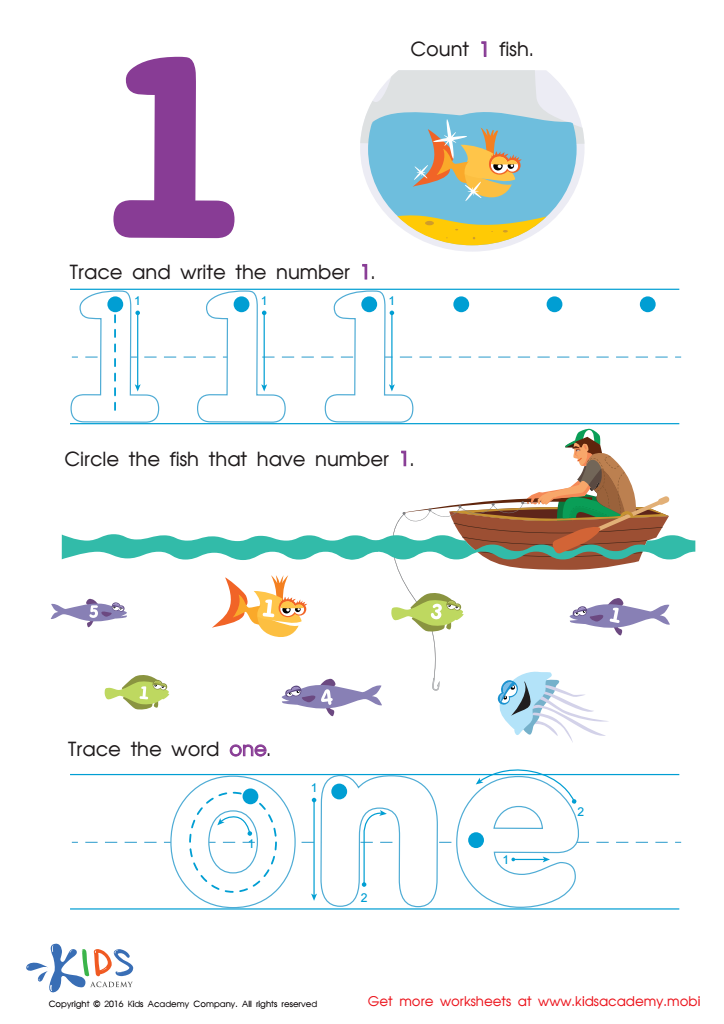 Learning to Write 1 Worksheet: Tracing Sheet, Free Printable for Kids