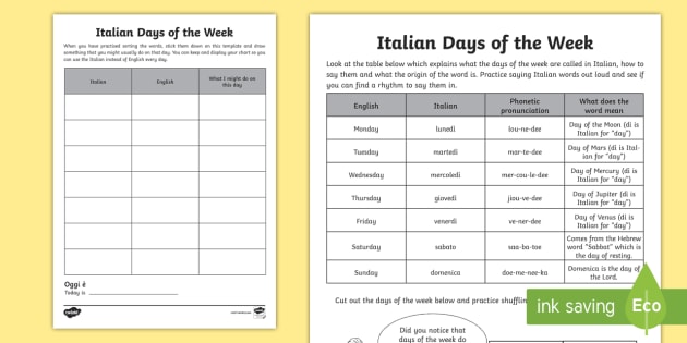 learning italian worksheet