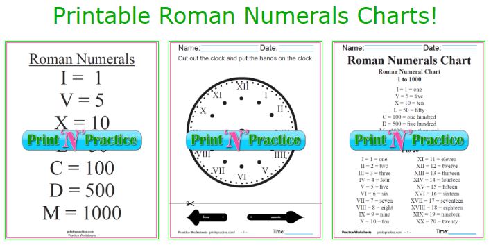 Roman Numerals Chart: Easy Roman Numeral Conversion Worksheets