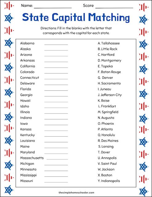 learning states and capitals worksheet