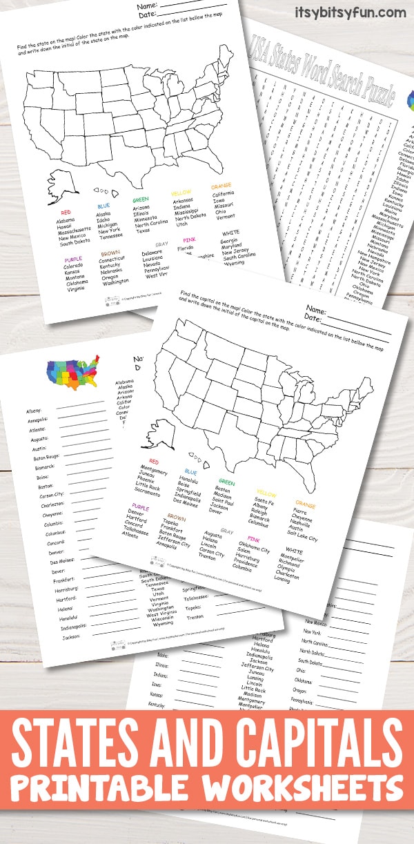 States and Capitals Worksheets - Itsy Bitsy Fun