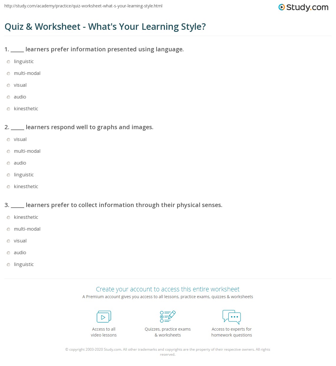Quiz &  Worksheet - Whats Your Learning Style? | Study.com