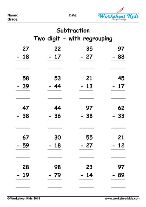 2-Digit Subtraction with Regrouping Worksheets Grade 2 &amp; 3 - Free ...