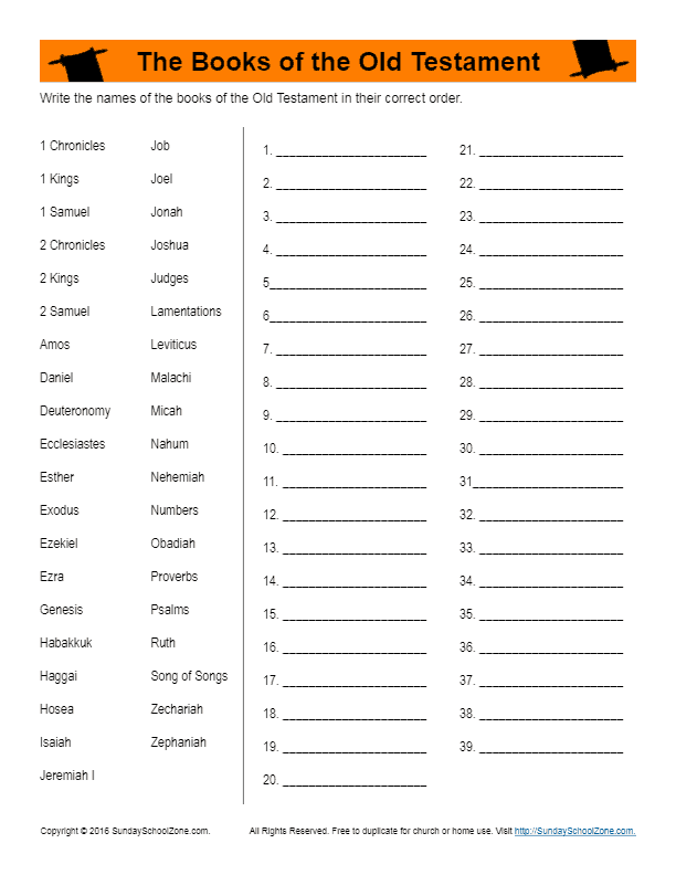 learning the books of the bible worksheet