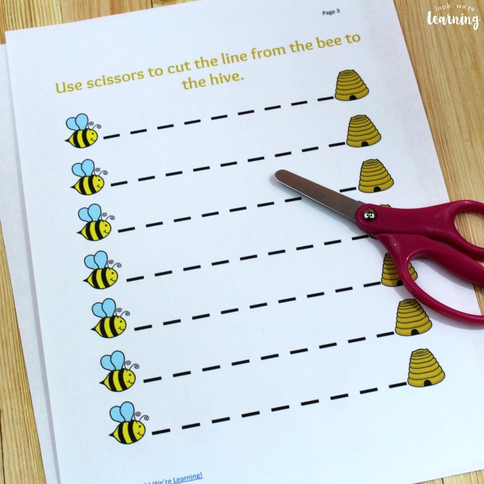 Free Busy Bee Scissor Skills Worksheets