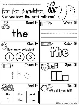 Sight Word Worksheets - Sight Word Practice FREEBIE | TPT